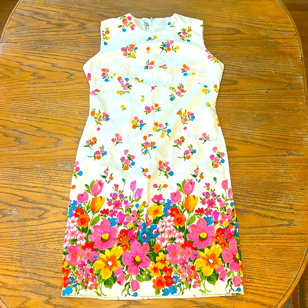 Vintage John Abbott Neon Vibrant Maximalist Floral Textured Embossed Sheath